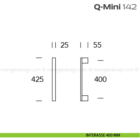 Maniglione per porta 142 Q-Mini Reguitti disegno interasse 400 mm
