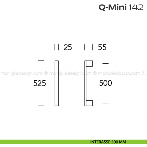 Maniglione per porta 142 Q-Mini Reguitti disegno interasse 500 mm
