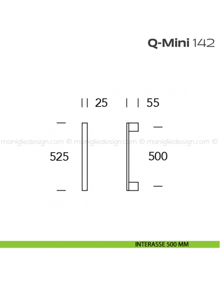 Maniglione per porta 142 Q-Mini Reguitti disegno interasse 500 mm