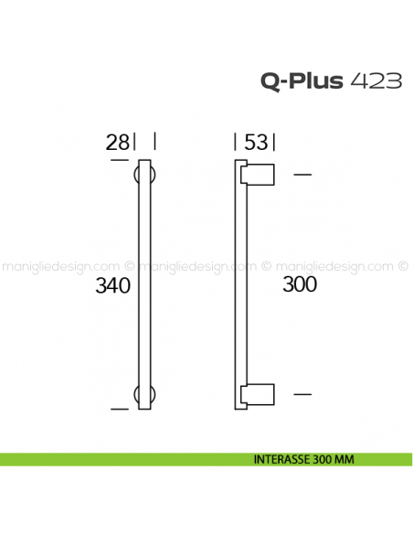 Maniglione per porta 423 Q-Plus Reguitti senza rosette disegno interasse 300 mm