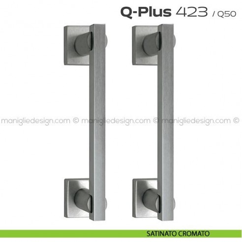 Maniglione per porta 423 Q-Plus Reguitti accoppiato con rosette satinato cromato