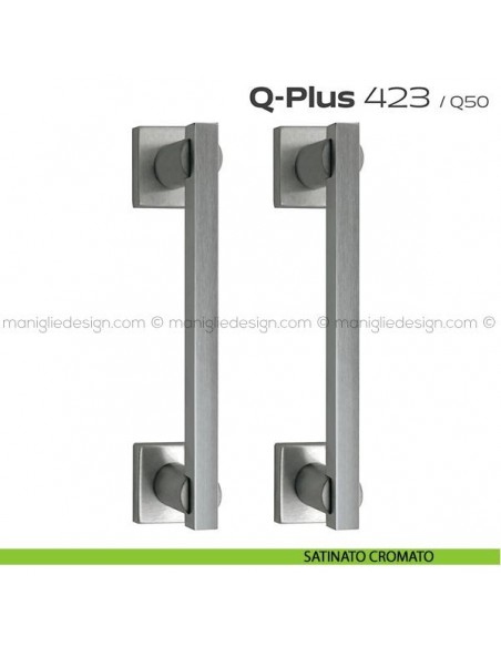 Maniglione per porta 423 Q-Plus Reguitti accoppiato con rosette satinato cromato