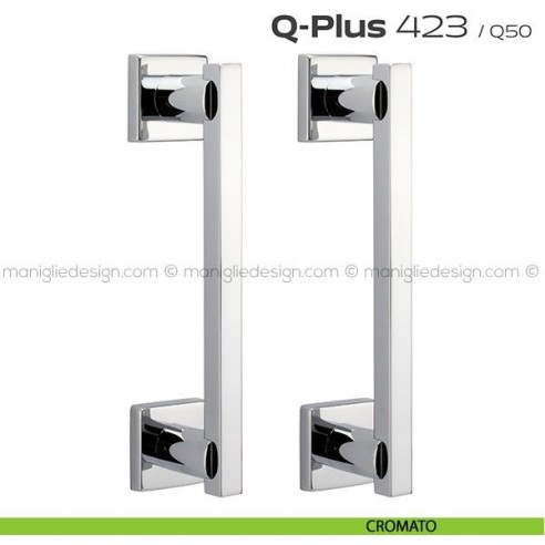 Maniglione per porta 423 Q-Plus Reguitti accoppiato con rosette cromato