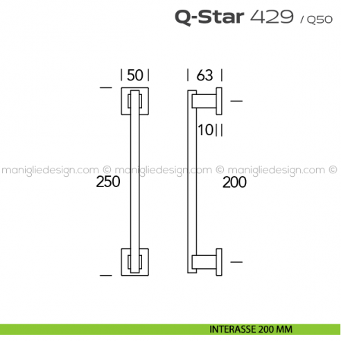 Maniglione per porta 429 Q-Star Reguitti singolo con rosette disegno interasse 200 mm