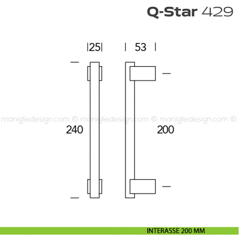 Maniglione per porta 429 Q-Star Reguitti senza rosette disegno interesse 200 mm