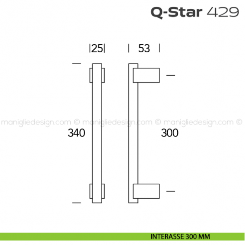 Maniglione per porta 429 Q-Star Reguitti senza rosette disegno interesse 300 mm