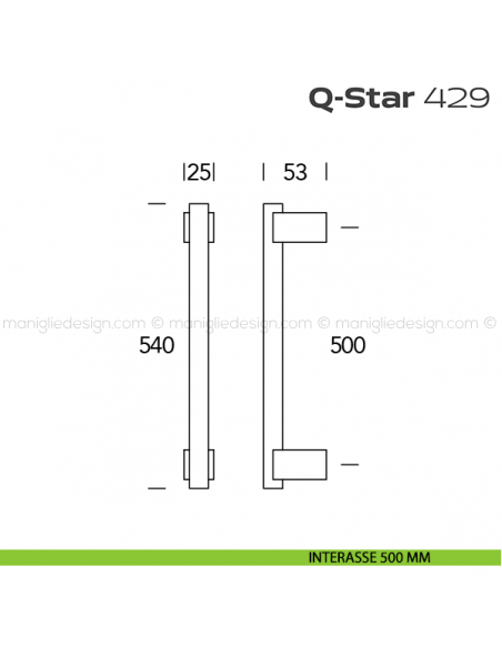 Maniglione per porta 429 Q-Star Reguitti senza rosette disegno interesse 500 mm