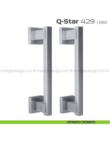 Maniglione per porta 429 Q-Star Reguitti accoppiato con rosette satinato cromato