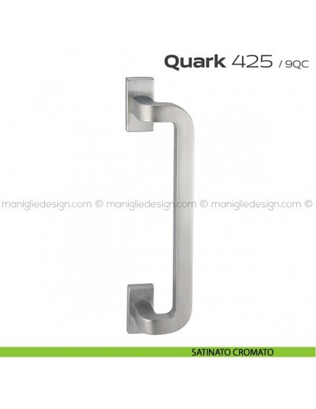 Maniglione per porta 425 Quark Reguitti singolo rosette rettangolari satinato cromato