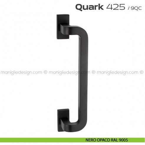 Maniglione per porta 425 Quark Reguitti singolo rosette rettangolari nero opaco RAL 9005