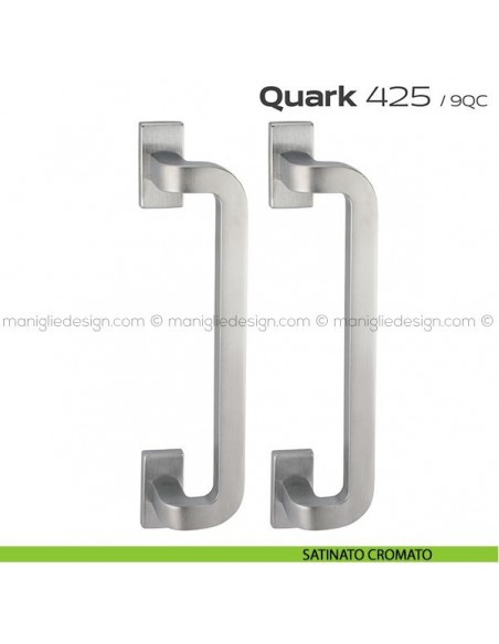 Maniglione per porta 425 Quark Reguitti accoppiato rosette rettangolari satinato cromato