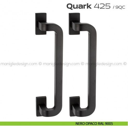 Maniglione per porta 425 Quark Reguitti accoppiato rosette rettangolari nero opaco RAL 9005