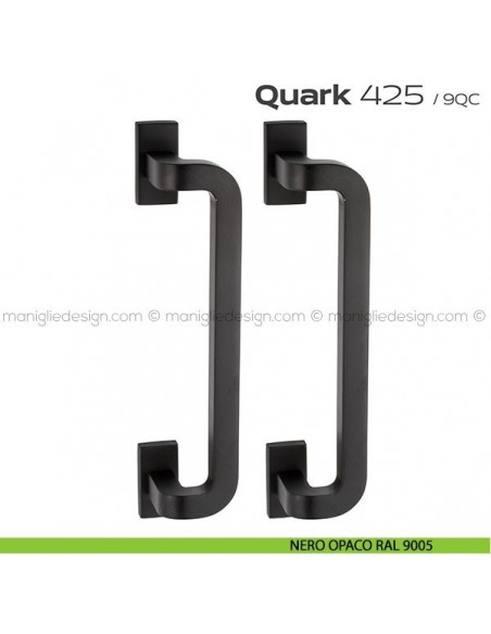 Maniglione per porta 425 Quark Reguitti accoppiato rosette rettangolari nero opaco RAL 9005