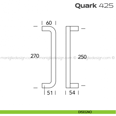 Maniglione per porta 425 Quark Reguitti senza rosette zancato disegno