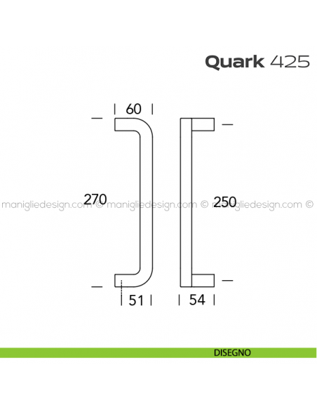 Maniglione per porta 425 Quark Reguitti senza rosette zancato disegno