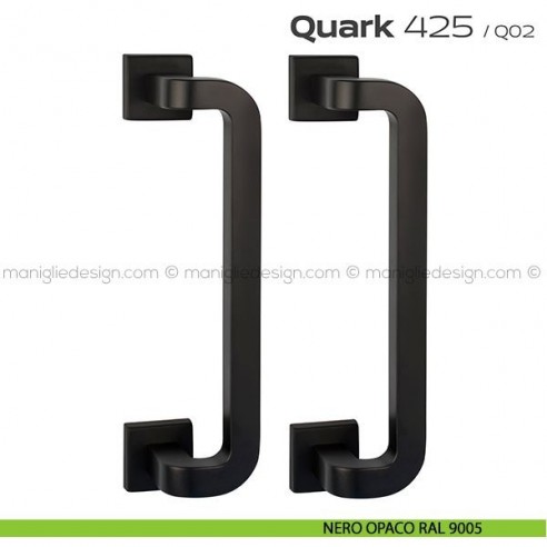 Maniglione per porta 425 Quark Reguitti accoppiato rosette quadrate nero opaco RAL 9005