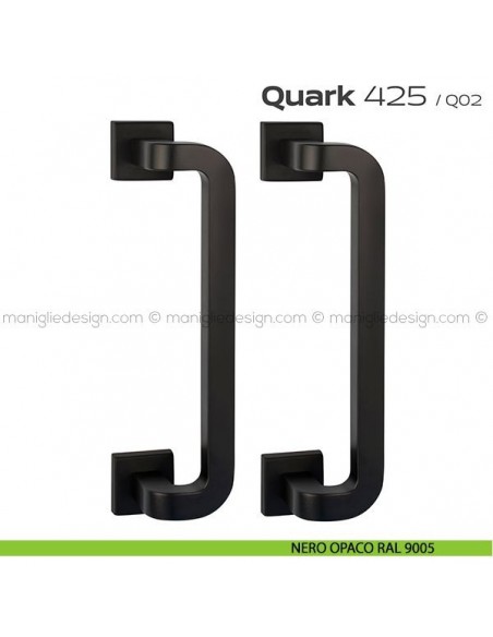 Maniglione per porta 425 Quark Reguitti accoppiato rosette quadrate nero opaco RAL 9005