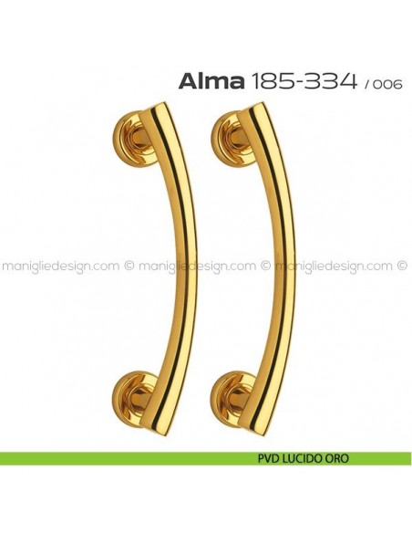 Maniglione per porta 185-334 Alma Reguitti accoppiato rosette tonde PVD lucido oro
