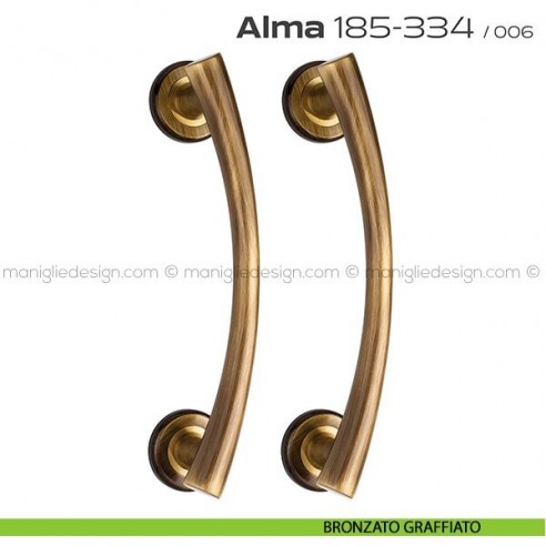 Maniglione per porta 185-334 Alma Reguitti accoppiato rosette tonde bronzato graffiato