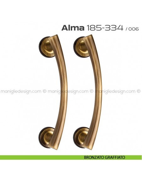 Maniglione per porta 185-334 Alma Reguitti accoppiato rosette tonde bronzato graffiato