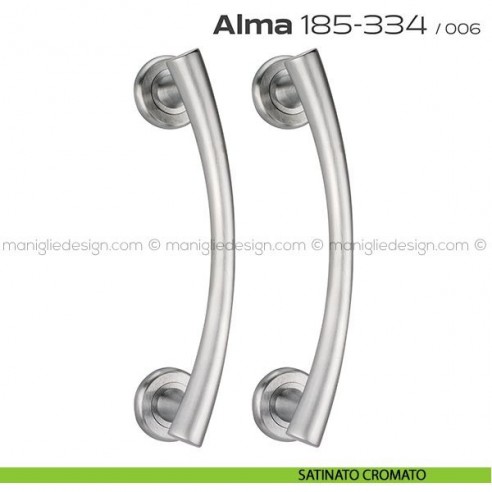 Maniglione per porta 185-334 Alma Reguitti accoppiato rosette tonde satinato cromato