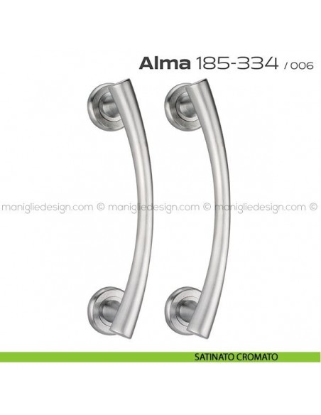Maniglione per porta 185-334 Alma Reguitti accoppiato rosette tonde satinato cromato