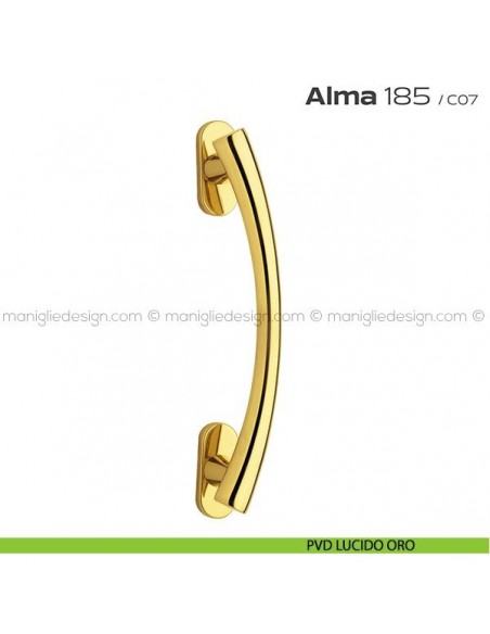Maniglione per porta 185 Alma Reguitti singolo rosette ovali PVD lucido oro