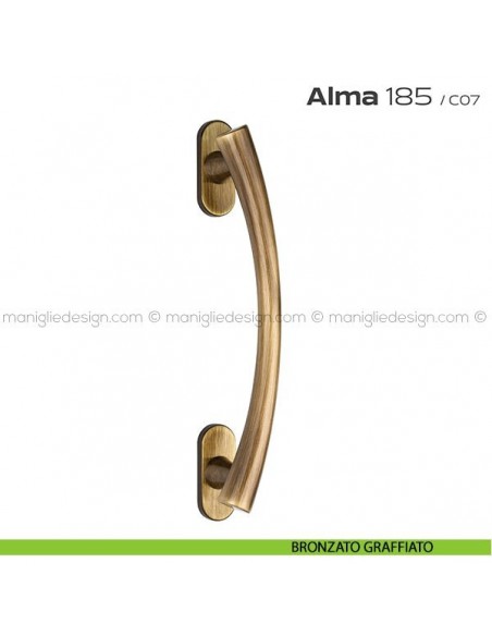 Maniglione per porta 185 Alma Reguitti singolo rosette ovali bronzato graffiato