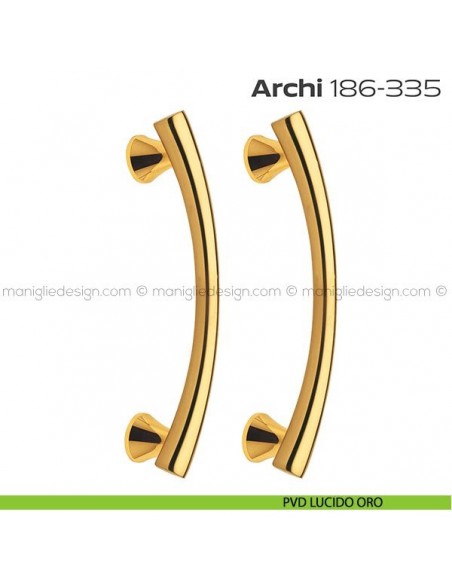 Maniglione per porta 186-335 Archi Reguitti accoppiato senza rosette PVD lucido oro