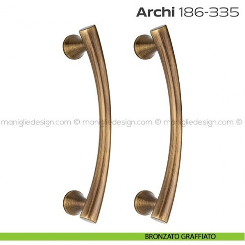 Maniglione per porta 186-335 Archi Reguitti accoppiato senza rosette bronzato graffiato