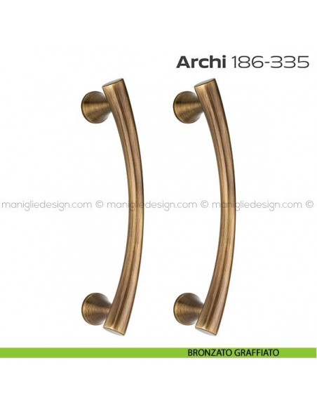Maniglione per porta 186-335 Archi Reguitti accoppiato senza rosette bronzato graffiato