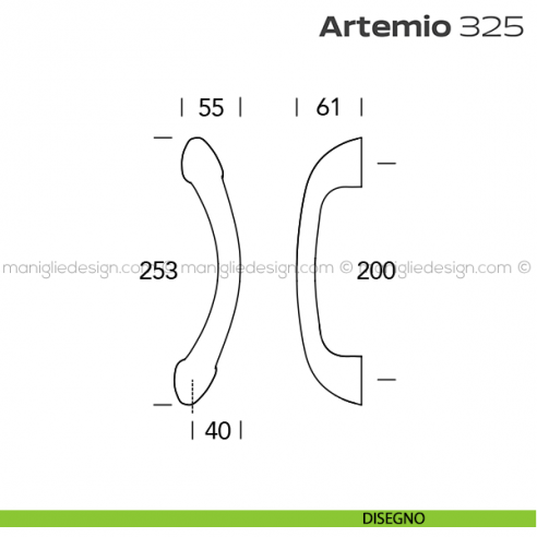 Maniglione per porta 325 Artemio Reguitti singolo senza rosette disegno