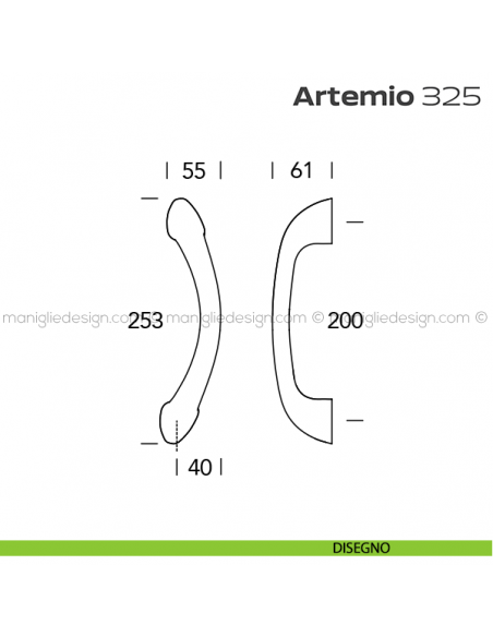 Maniglione per porta 325 Artemio Reguitti accoppiato senza rosette disegno
