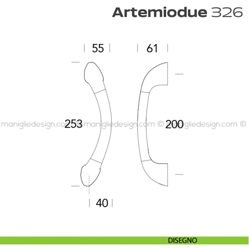Maniglione per porta 326 Artemiodue Reguitti singolo senza rosette disegno
