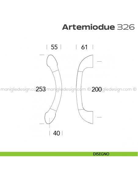 Maniglione per porta 326 Artemiodue Reguitti accoppiato senza rosette disegno