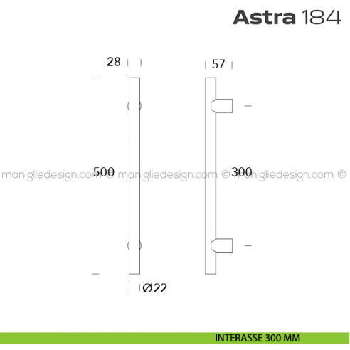Maniglione per porta 184 Astra Reguitti disegno interasse 300 mm