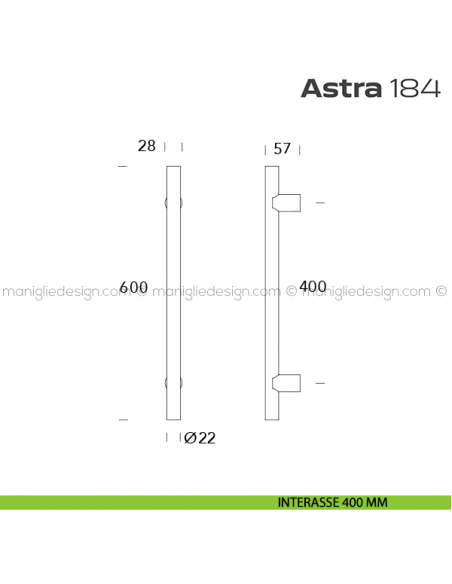 Maniglione per porta 184 Astra Reguitti disegno interasse 400 mm