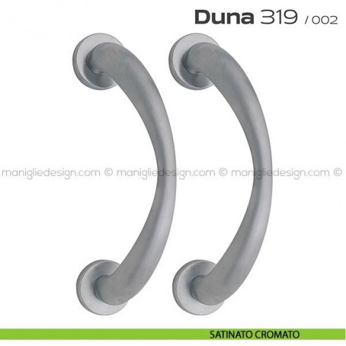 Maniglione per porta 319 Duna Reguitti accoppiato rosette a pressione satinato cromato