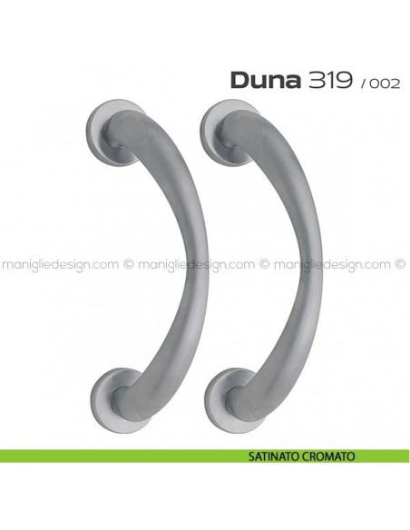 Maniglione per porta 319 Duna Reguitti accoppiato rosette a pressione satinato cromato