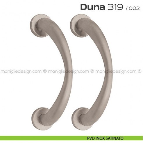 Maniglione per porta 319 Duna Reguitti accoppiato rosette a pressione PVD inox satinato