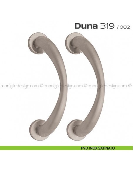 Maniglione per porta 319 Duna Reguitti accoppiato rosette a pressione PVD inox satinato