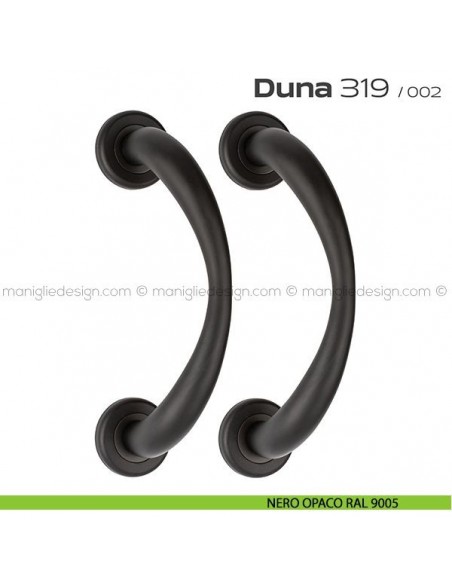 Maniglione per porta 319 Duna Reguitti accoppiato rosette a pressione nero opaco RAL 9005