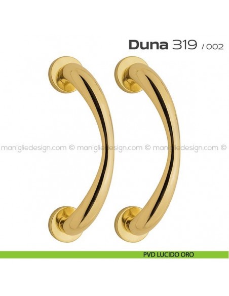 Maniglione per porta 319 Duna Reguitti accoppiato rosette a pressione PVD lucido oro