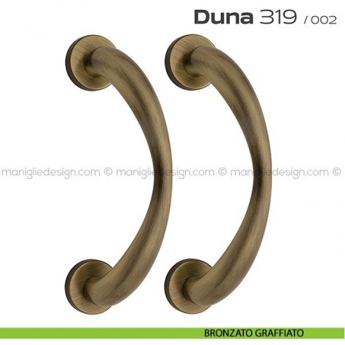 Maniglione per porta 319 Duna Reguitti accoppiato rosette a pressione bronzato graffiato