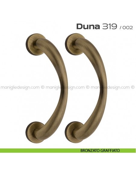 Maniglione per porta 319 Duna Reguitti accoppiato rosette a pressione bronzato graffiato