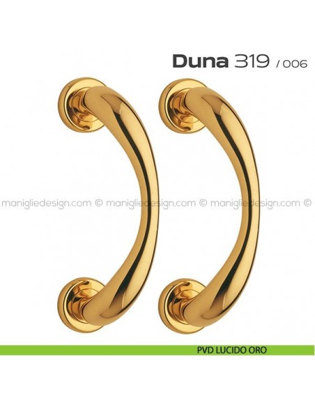 Maniglione per porta 319 Duna Reguitti accoppiato rosette ad avvitare PVD lucido oro