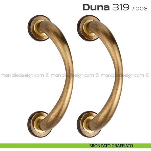 Maniglione per porta 319 Duna Reguitti accoppiato rosette ad avvitare bronzato graffiato