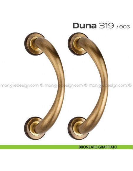 Maniglione per porta 319 Duna Reguitti accoppiato rosette ad avvitare bronzato graffiato