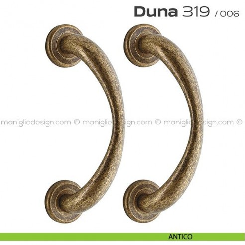 Maniglione per porta 319 Duna Reguitti accoppiato rosette ad avvitare antico