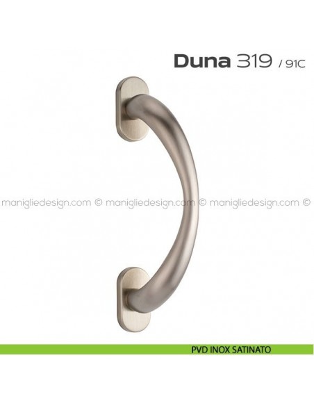 Maniglione per porta 319 Duna Reguitti singolo rosette ovali PVD inox satinato